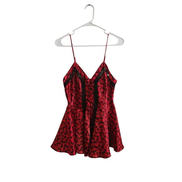 Vtg Victoria's Secret Womens S Valentine Heart Print Satin Slip Dress Babydoll - Picture 1 of 5